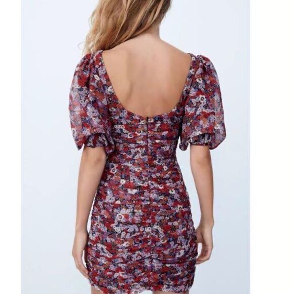 Zara Floral Chiffon Ruched Mini Dress - Picture 5 of 10
